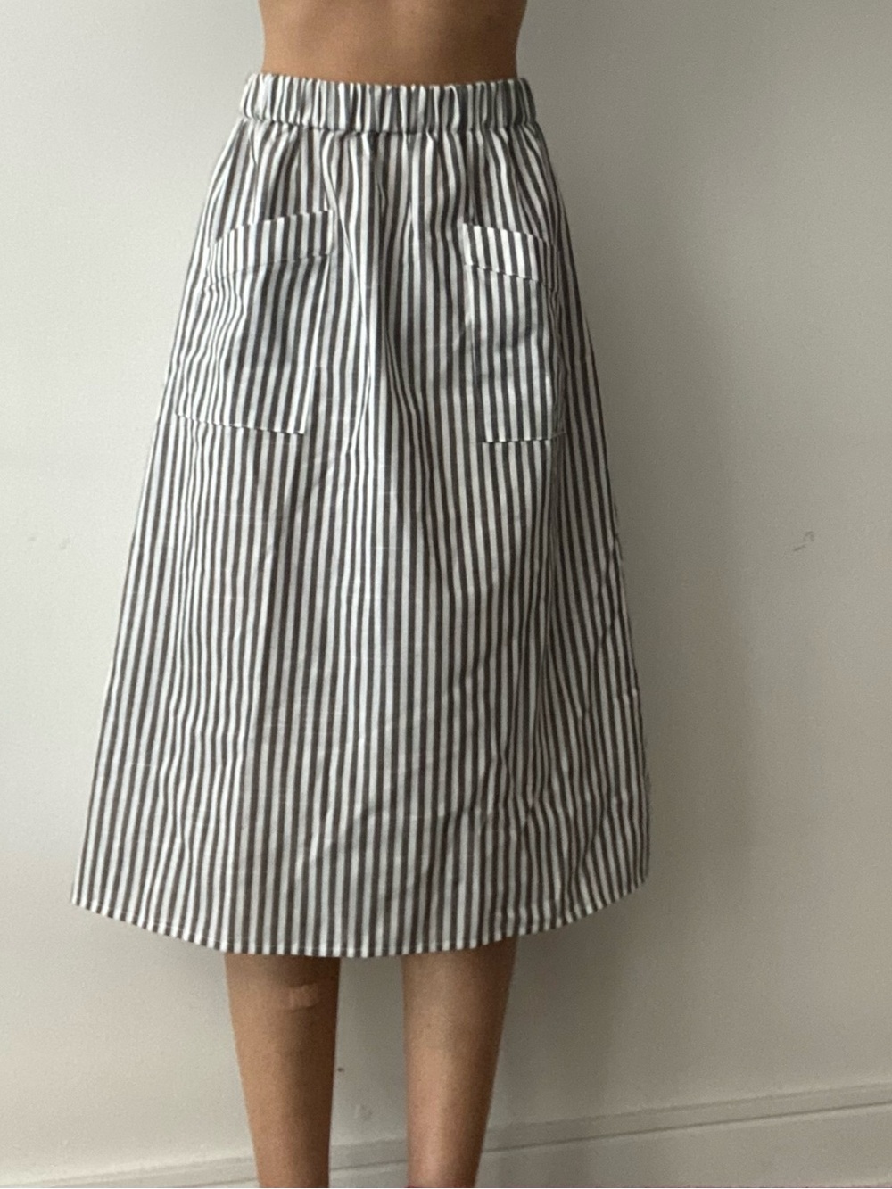 Black and White Vertical Stripe Midi Skirt